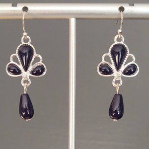 Navy and silver drop earrings with cz accents